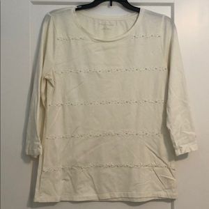 Ann Taylor 3/4 Sleeve Top with Pearl Accents